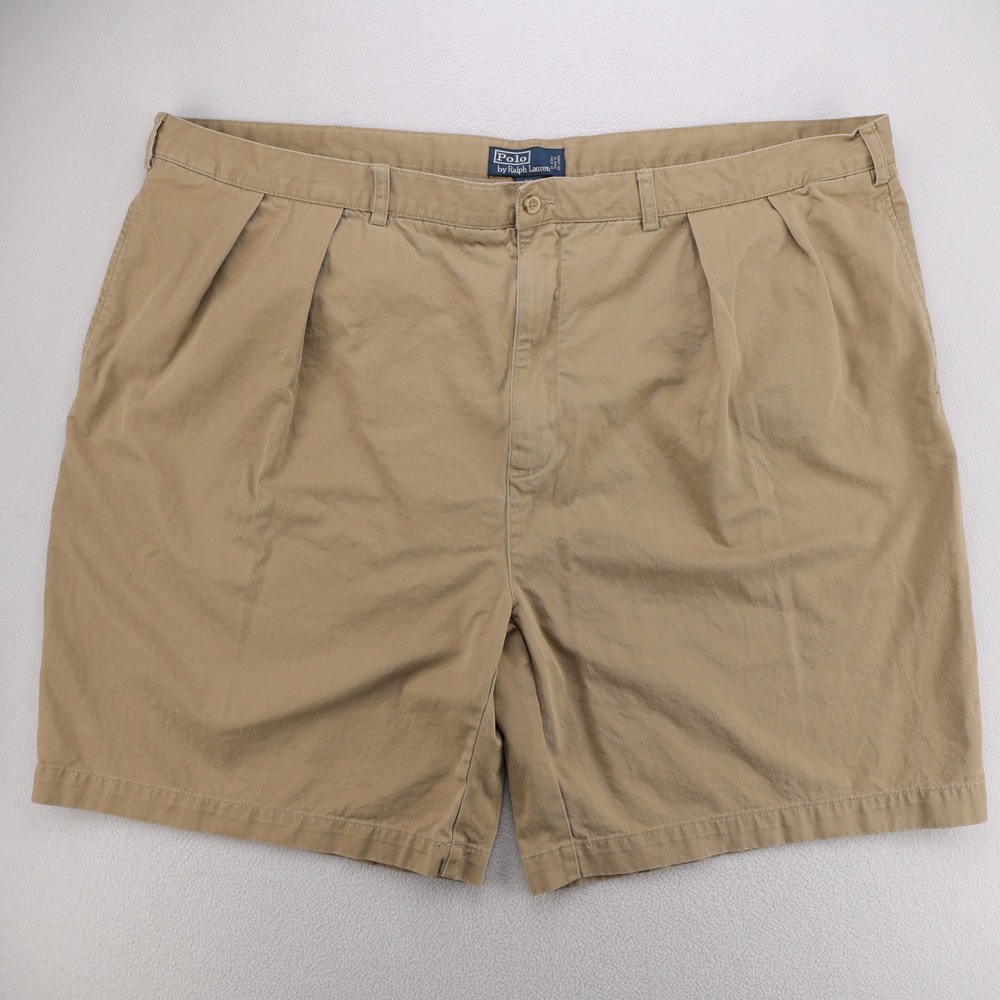 Polo Ralph Lauren Mens 52 (50) Big Tyler Short Pleated Chino Khaki Tan Cotton